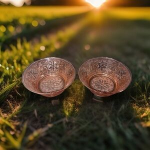 Set of 2 Tiara Glass Peach Sandwich 8 1/4" Berry Vegetable Serving Bowl JG22